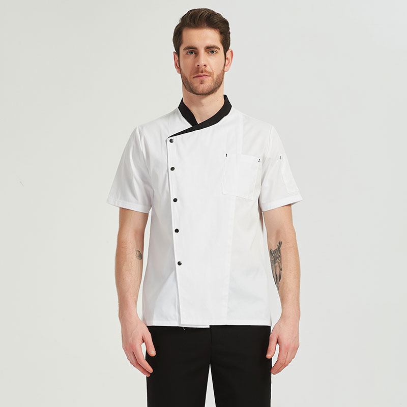 厨师服短袖夏装食堂酒店后厨立领厨房工作服男